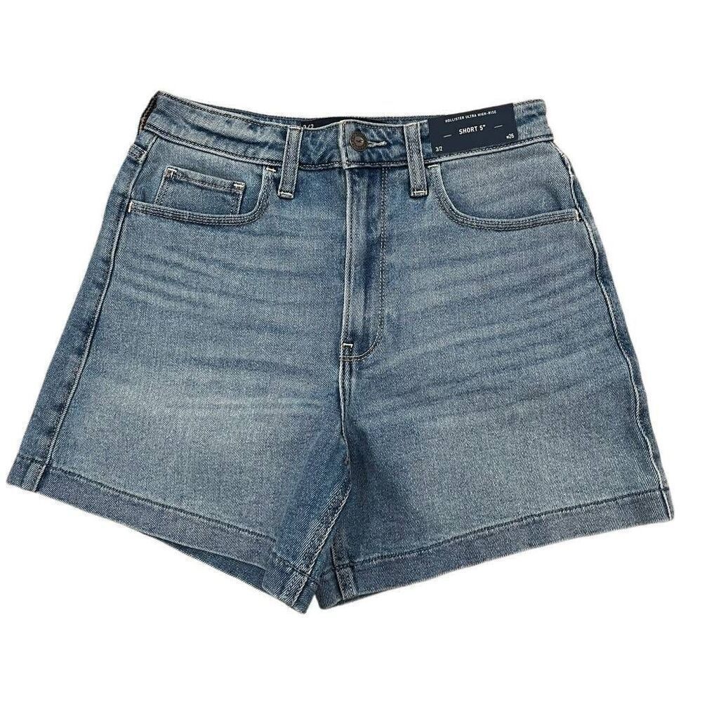 Hollister Shorts Women's 3/2 Medium Wash Denim Ultra High Rise Zip Fly Outdoor